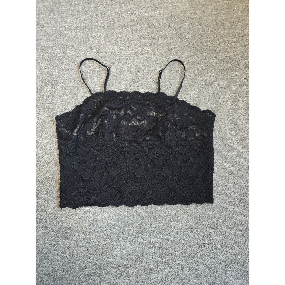 Hanky Panky Women's Medium Crop Top Black Beige Sheer Lace Tank Vintage Y2K